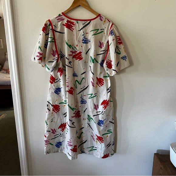 Vintage 80s Lara Dee paint scribble splatter house dress muumuu (binW4) - Picture 6 of 6